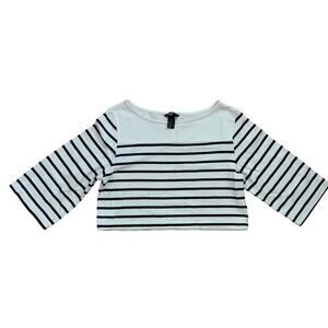 H&M Blue White Striped Crop Wide Sleeve Knit Top Size S Nautical Preppy Beachy